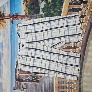 Lija Plaid Golf Shorts Cream Blue Orange Size 6